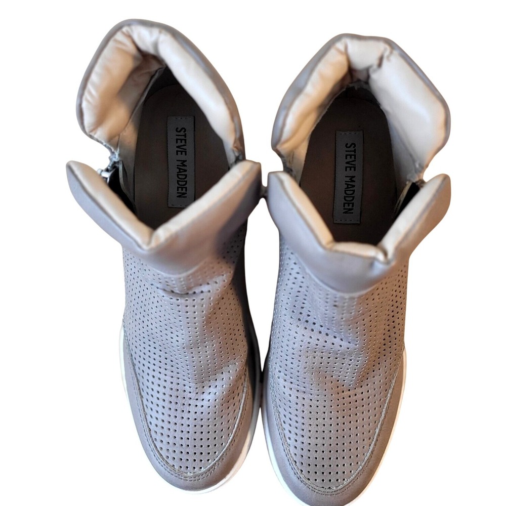 Steve Madden Linqsp Taupe Hidden Wedge Sneakers sz 8 Perforated Fashion High Top - Picture 16 of 16